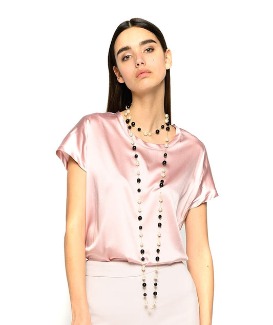 PINKO FARISA T-SHIRT IN SATIN STRETCH ROSA