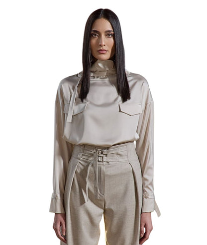 D.Exterior Camicia in Raso con Tasche e Fibbie 61705 Gesso