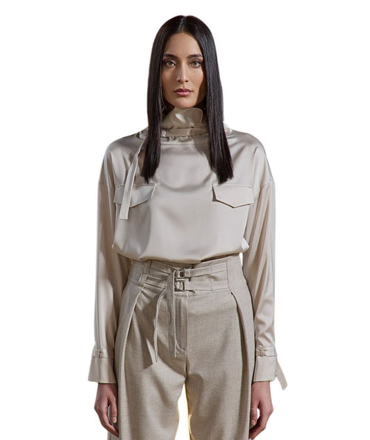 D.Exterior Camicia in Raso con Tasche e Fibbie 61705 Gesso