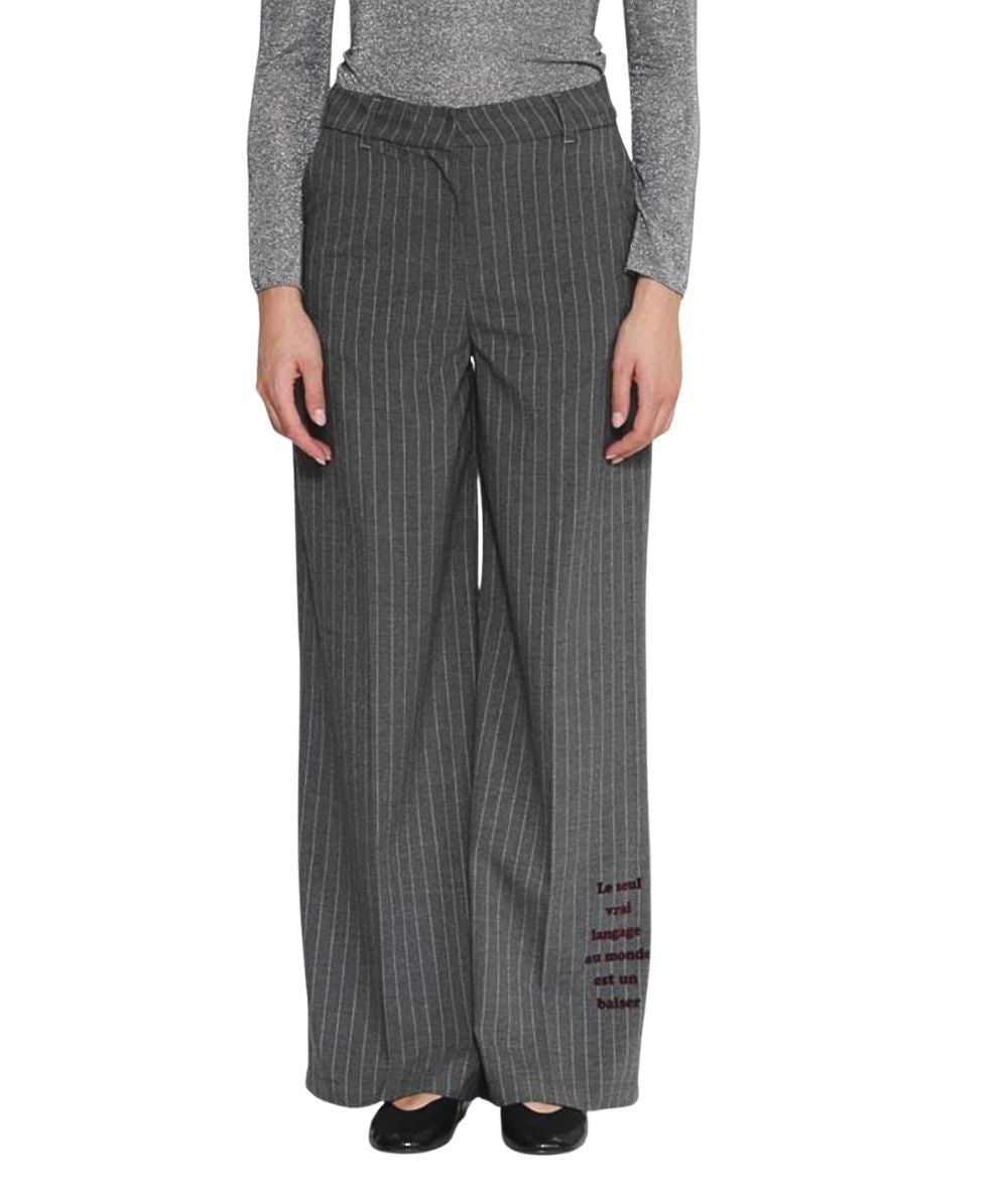 Kaos Jeans Pantaloni a Palazzo Gessati con Lettering RIJCS002 Grigio