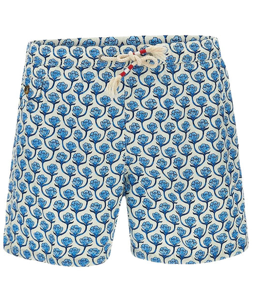 Mc2 Saint Barth Swim Shorts 70' Geo Floral Lighting 70 Bianco/Azzurro