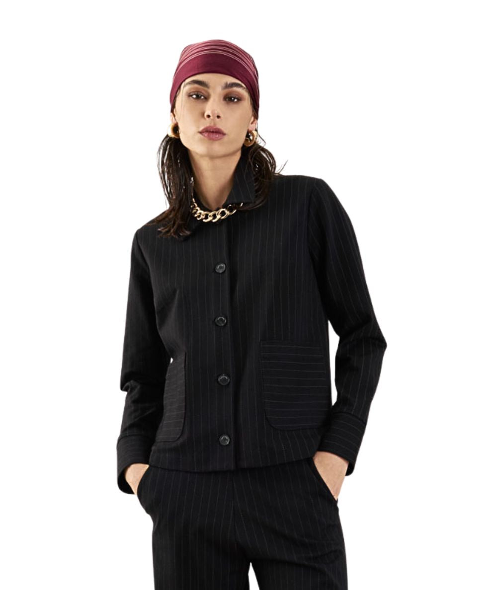 Vicario Cinque Giacchino in Fantasia Gessata ROSA3057 Nero