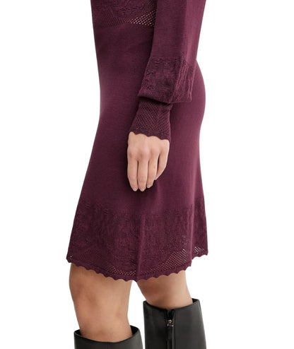 Twinset Mesh and Lace Dress 252TP3083 Burgundy 05609