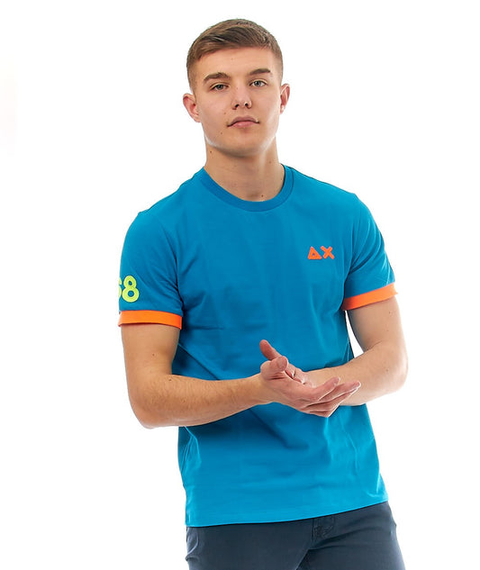 SUN68 T-SHIRT LOGO FLUO T32118 TURCHESE