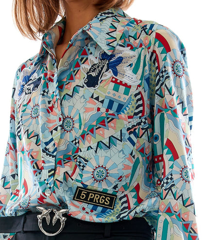 5 PROGRESS CAMICIA OVERSIZE STAMPA NEW HORSE 6060 MULTICOLORE