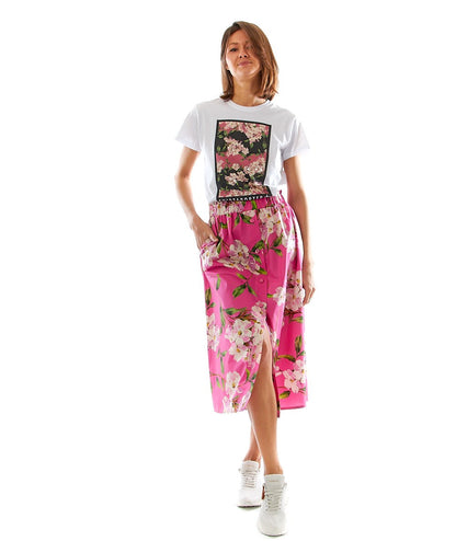 SHIRTAPORTER T-SHIRT CON STAMPA CARTOLINA FIORE TS2766 BIANCO