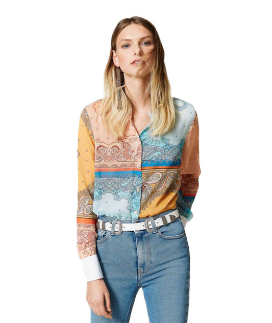 TWINSET CAMICIA STAMPA PATCHWORK BANDANA 221TP2703 MULTICOLORE