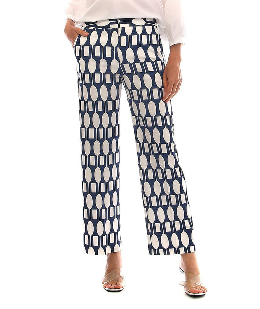 MONDRIAN PANTALONE IN FANTASIA GEOMETRICA BLU E BIANCO 38038