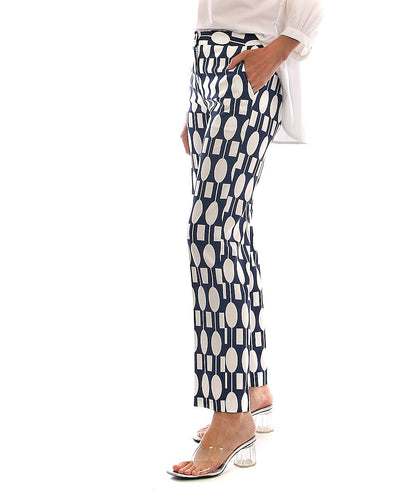 MONDRIAN PANTALONE IN FANTASIA GEOMETRICA BLU E BIANCO 38038