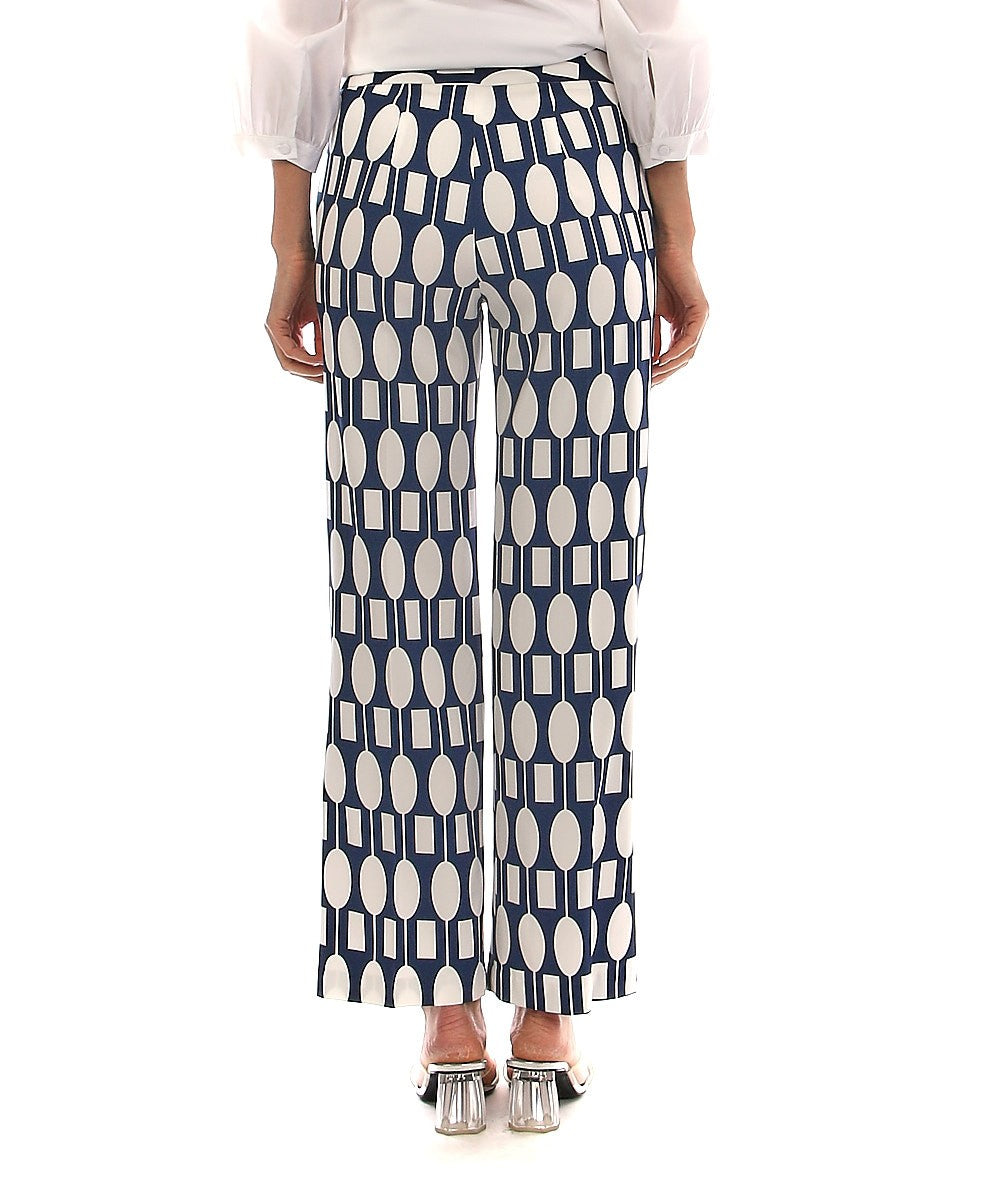 MONDRIAN PANTALONE IN FANTASIA GEOMETRICA BLU E BIANCO 38038