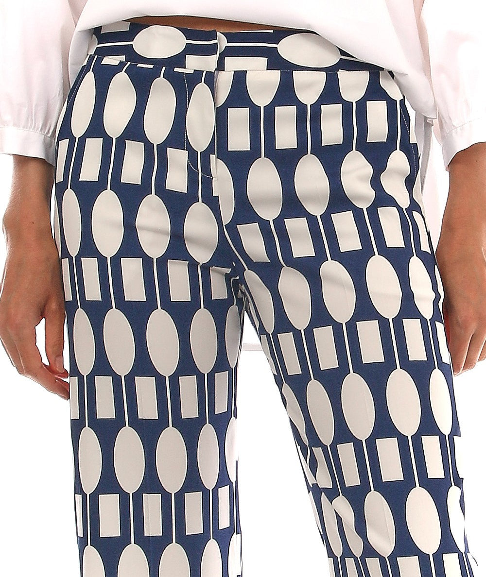 MONDRIAN PANTALONE IN FANTASIA GEOMETRICA BLU E BIANCO 38038