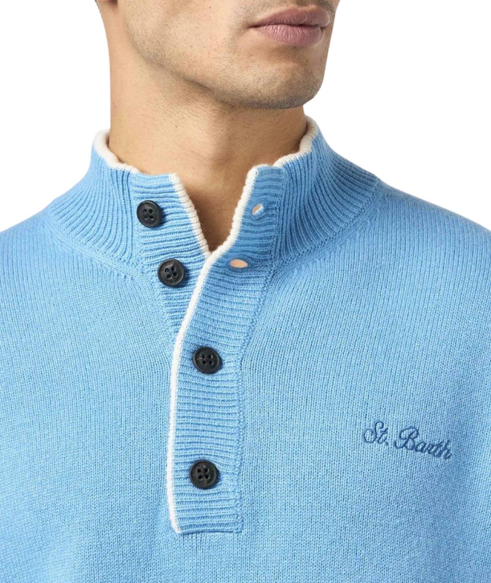 MC2 SAINT BARTH MAGLIONE A COLLO ALTO CON ABBOTTONATURA DORIAN AZZURRO
