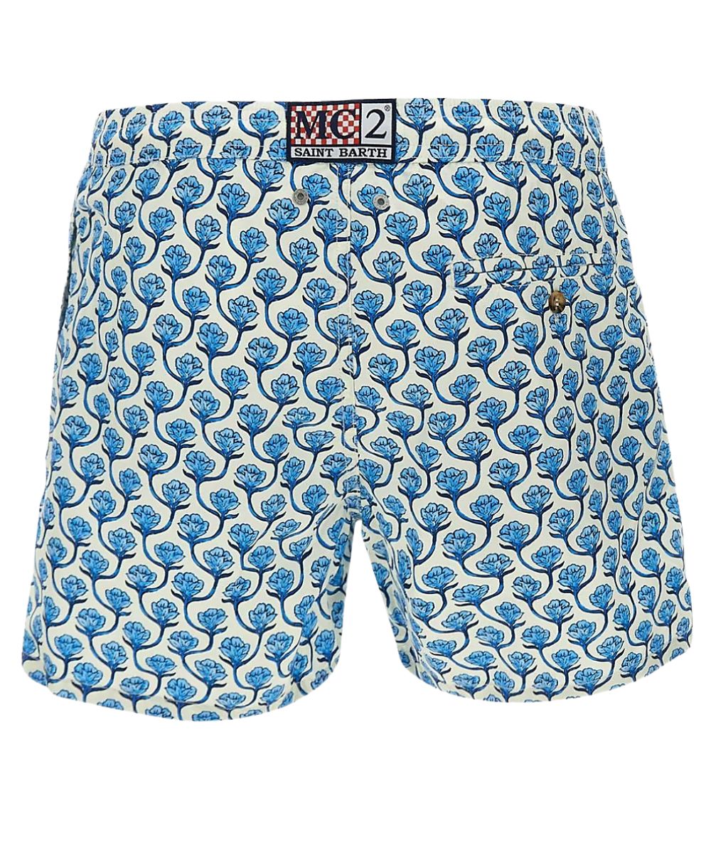 Mc2 Saint Barth Swim Shorts 70' Geo Floral Lighting 70 Bianco/Azzurro