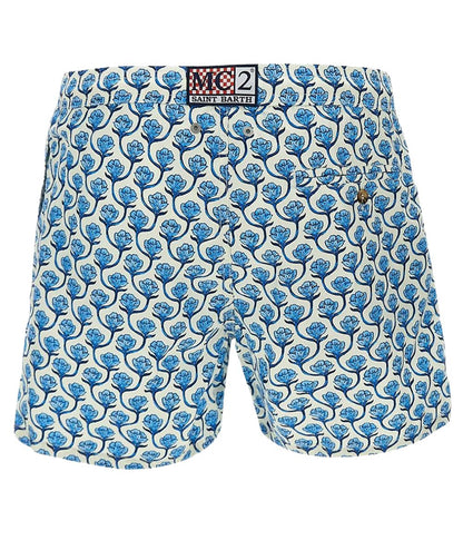 Mc2 Saint Barth Swim Shorts 70' Geo Floral Lighting 70 Bianco/Azzurro