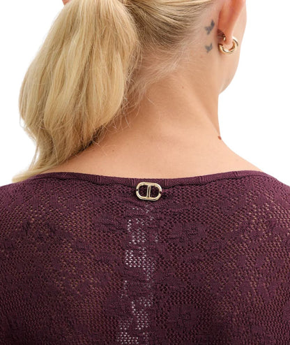 Twinset Mesh and Lace Dress 252TP3083 Burgundy 05609