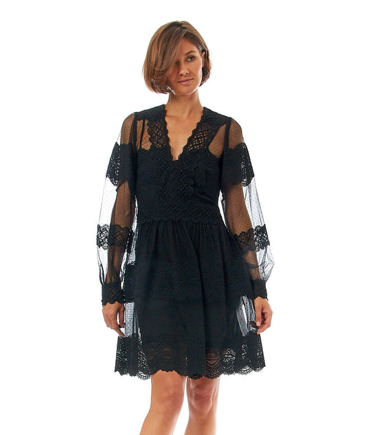 TWINSET ABITO CORTO IN TULLE E PIZZO 222TP2252 NERO