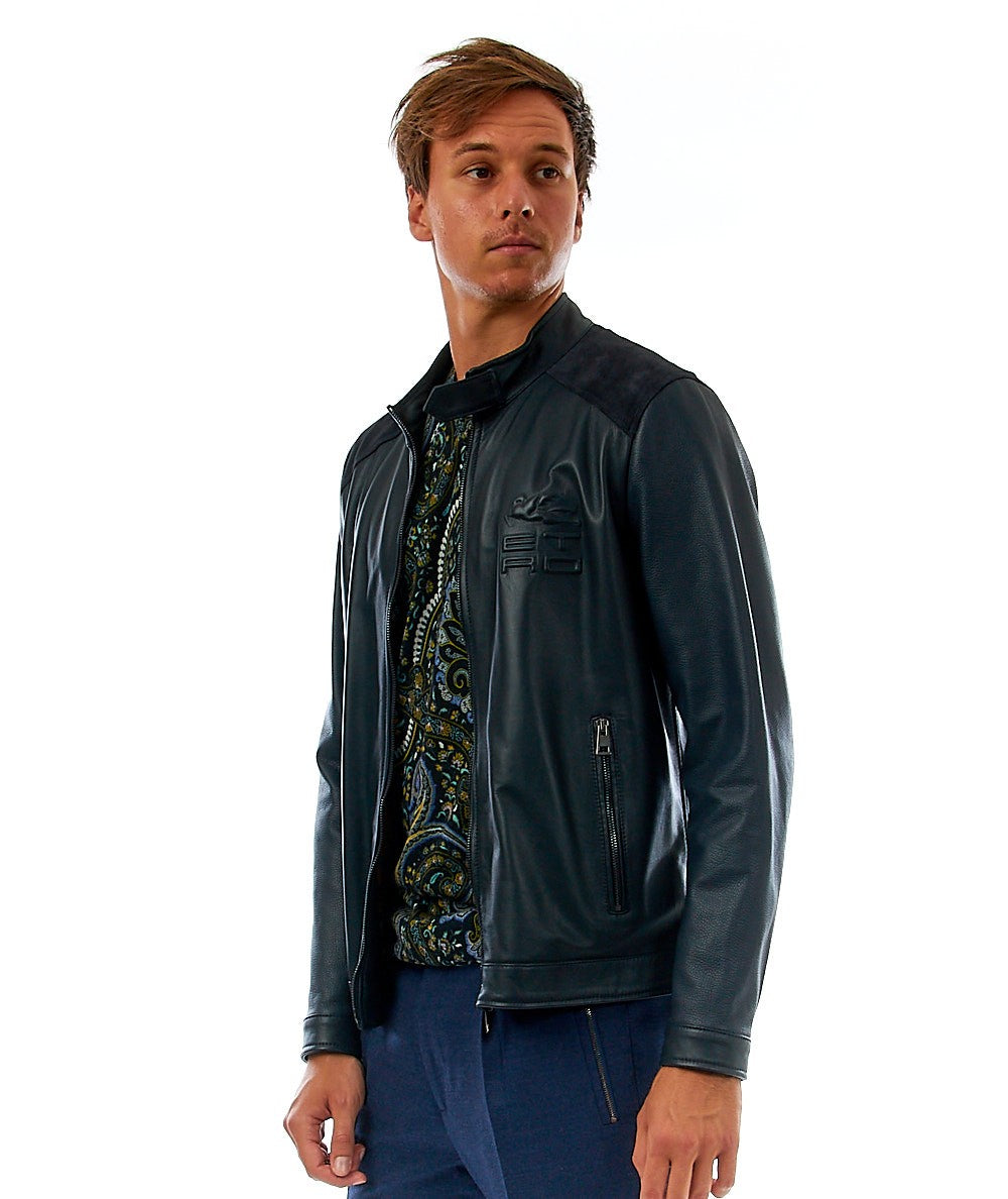 ETRO BIKER IN PELLE CON LOGO ETRO CUBE 1L965 7917 0200 BLU