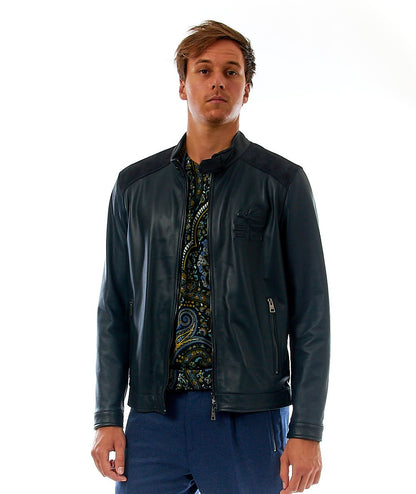 ETRO BIKER IN PELLE CON LOGO ETRO CUBE 1L965 7917 0200 BLU