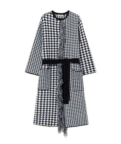 TWINSET CAPPOTTO IN MAGLIA JACQUARD PIED DE POULE 222TT3150 BIANCO NERO