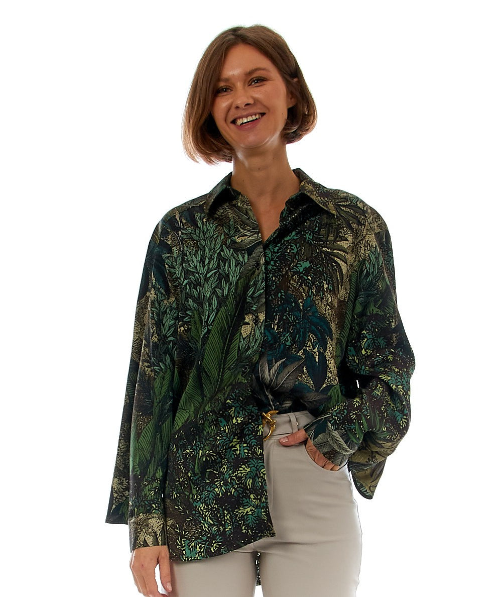 SHIRTAPORTER CAMICIA CON MANICHE AMPIE IN FANTASIA FORESTA SH2809 MULTICOLORE