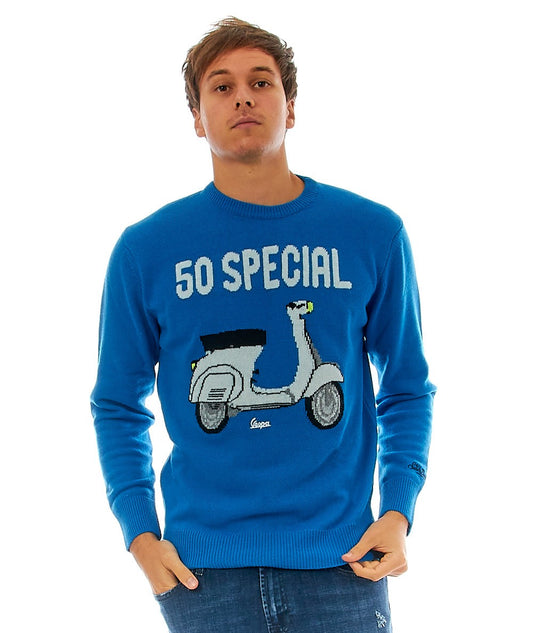 MC2 SAINT BARTH MAGLIONE CON RICAMO 50 SPECIAL VESPA HERON BLU