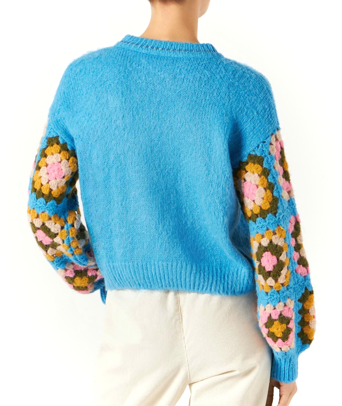 MC2 SAINT BARTH MAGLIONE CON MANICHE CROCHET DANYA SOFT CROCHET AZZURRO