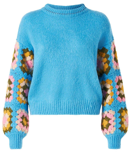 MC2 SAINT BARTH MAGLIONE CON MANICHE CROCHET DANYA SOFT CROCHET AZZURRO