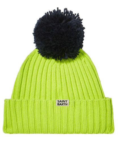 MC2 SAINT BARTH BERRETTO CON POMPON E RICAMO OFF PISTE WENGEN P GIALLO FLUO BLU