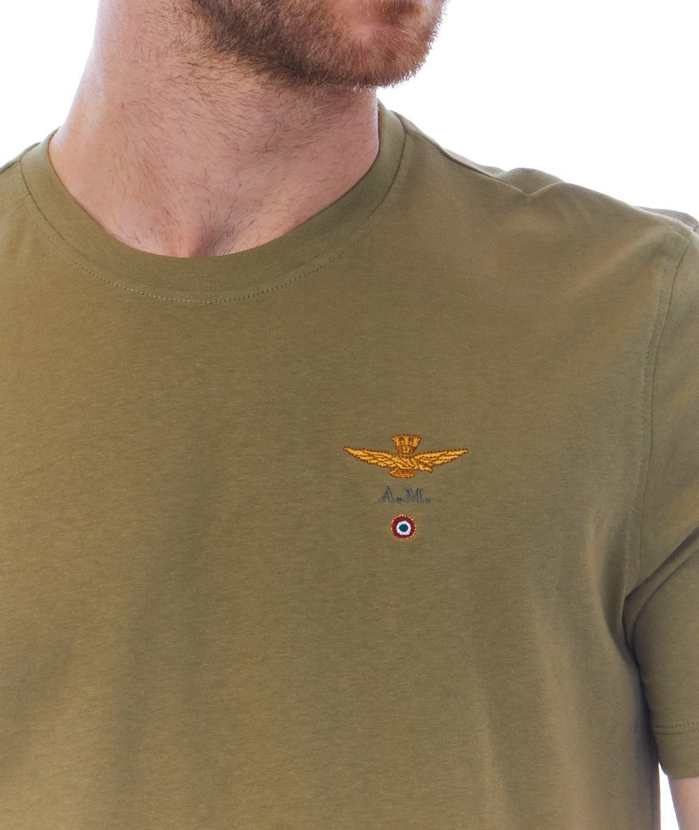 Camiseta Verde De Algodón Básica De La Aeronáutica Militar - Bordado En El Pecho