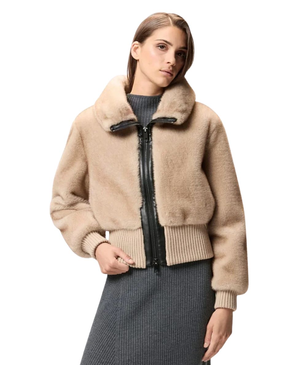 Pinko Bomber in Eco Pelliccia BAGELS Beige