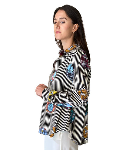 SHIRTAPORTER Blusa in Raso Fantasia Cammei SH3765