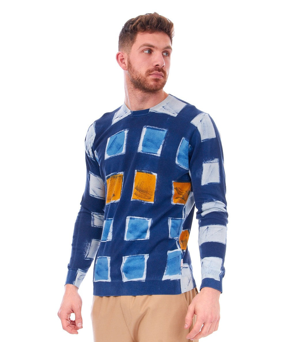 BOB MAGLIA GIROCOLLO CON FANTASIA GEOMETRICA TWIT21 BLU