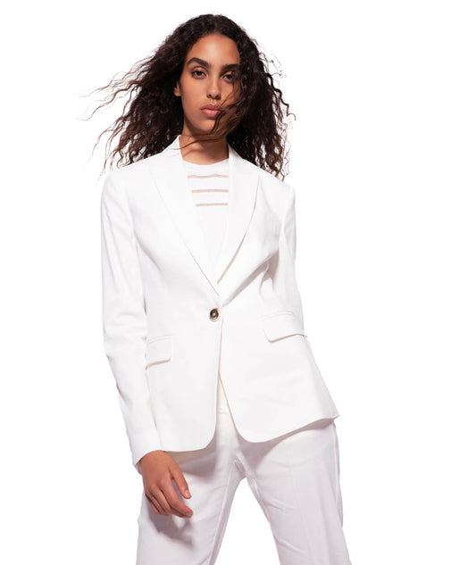 PINKO BLAZER MONOPETTO IN LINO STRETCH EQUILIBRATO BIANCO