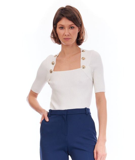 PINKO MAGLIA SCOLLO QUADRATO ATTINIO BIANCO