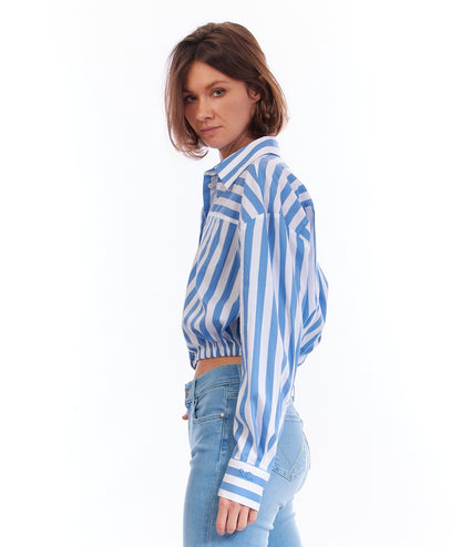 SEMICOUTURE CAMICIA CROPPED A RIGHE SYBELLA Y3SK19 BIANCO BLU