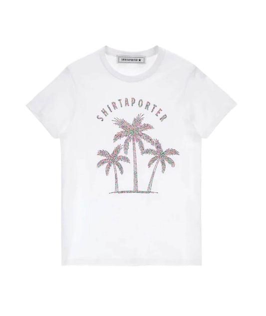 SHIRTAPORTER T-SHIRT CON PALME TS3077 BIANCA