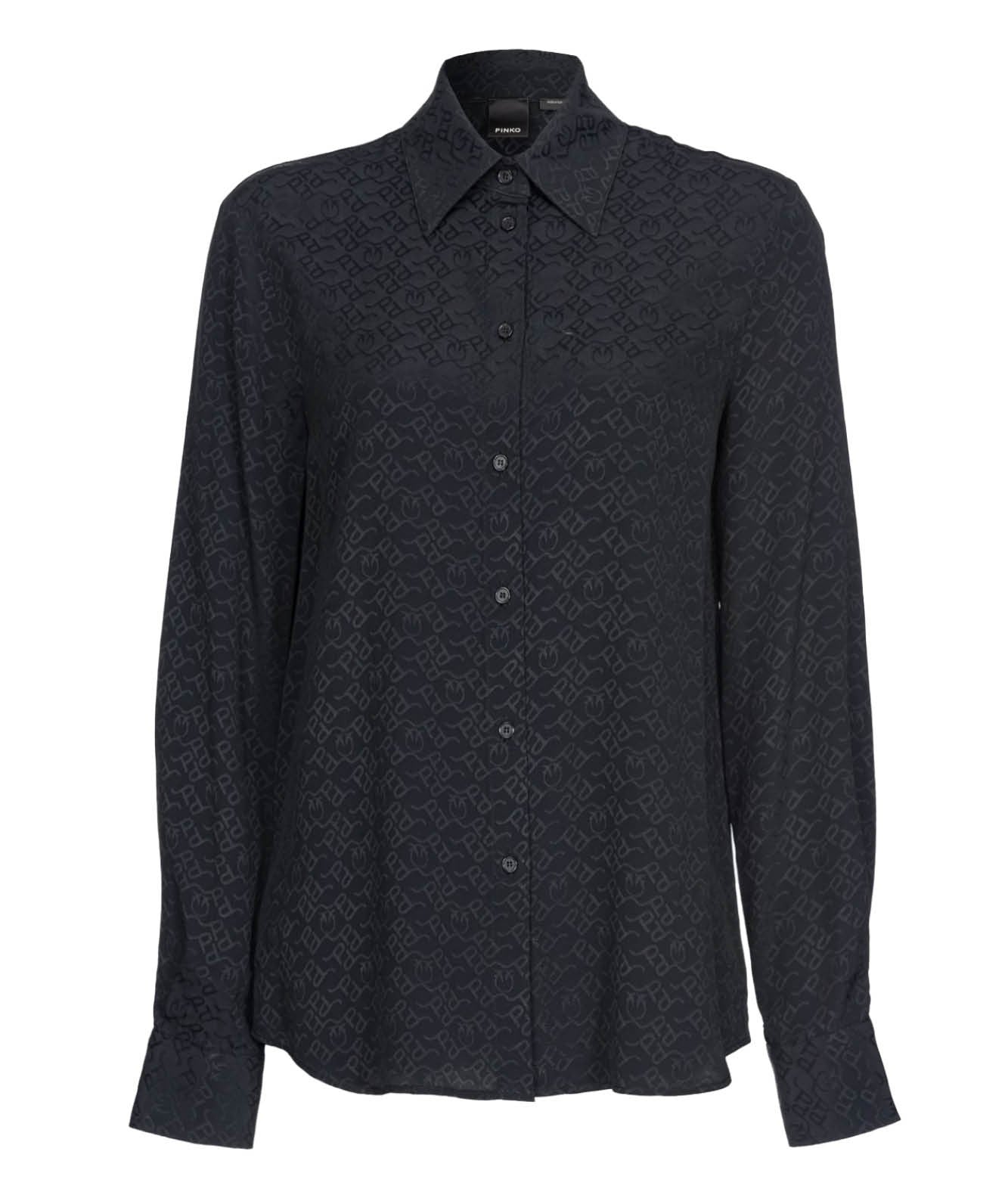 PINKO JACQUARD SHIRT WITH ALL OVER LOGO MORZARE BLACK