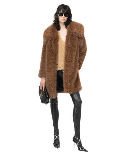 PINKO CAPPOTTO CABAN IN FAUX FUR EFFETTO PELLICCIA CATTIVIK MARRONE