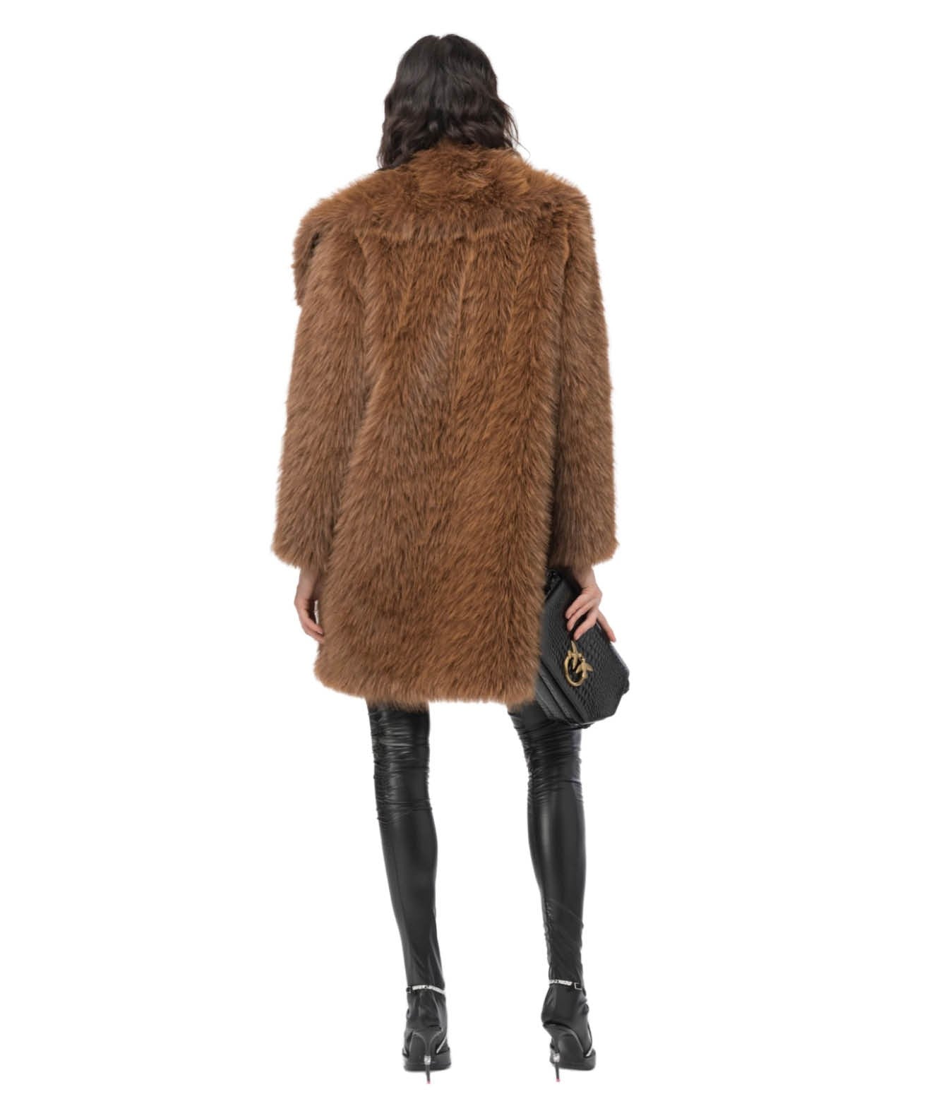 PINKO CABAN COAT IN FAUX FUR FUR EFFECT CATTIVIK BROWN