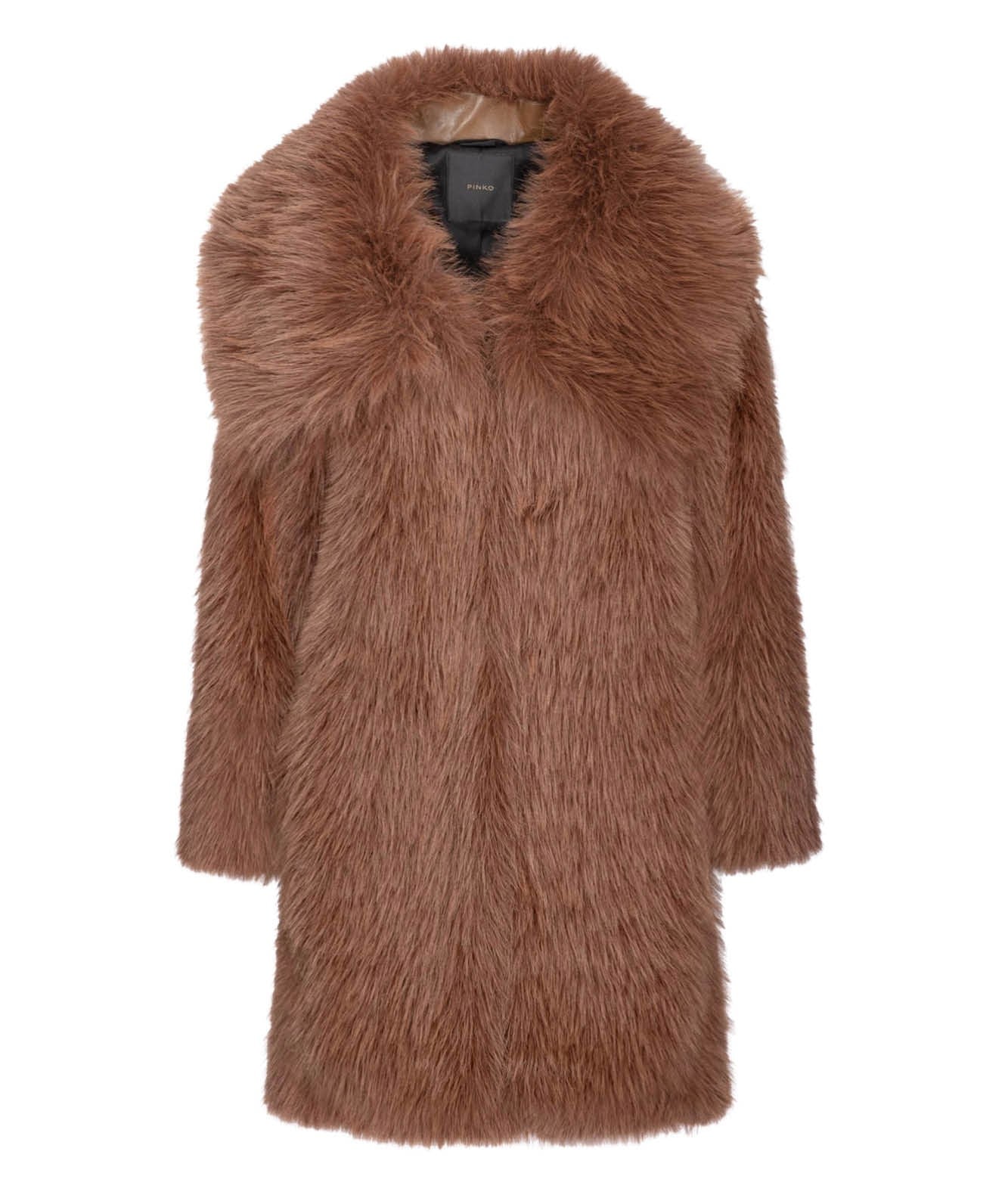 PINKO CABAN COAT IN FAUX FUR FUR EFFECT CATTIVIK BROWN