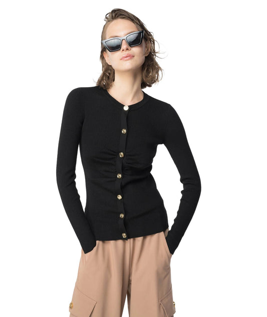 PINKO CARDIGAN IN LANA STRETCH A COSTINE AVELIGNESE NERO