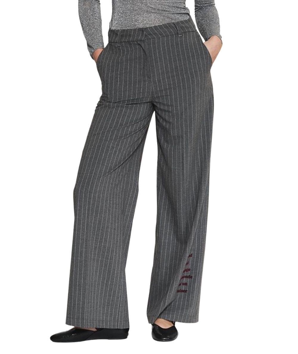 Kaos Jeans Pantaloni a Palazzo Gessati con Lettering RIJCS002 Grigio