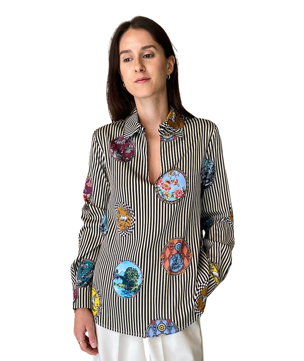 SHIRTAPORTER Blusa in Raso Fantasia Cammei SH3765