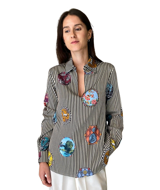 SHIRTAPORTER Blusa in Raso Fantasia Cammei SH3765