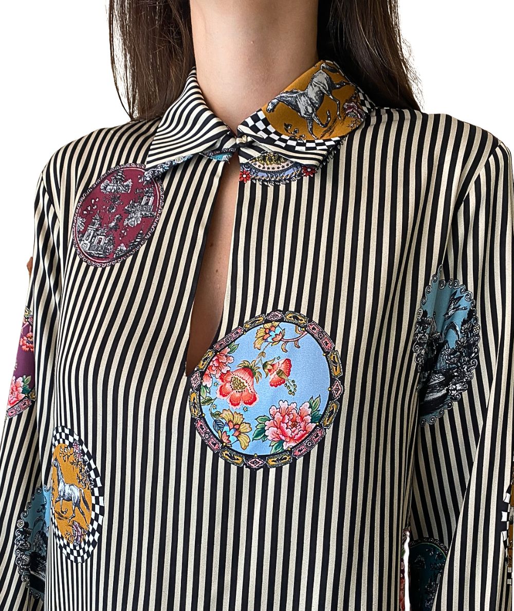 SHIRTAPORTER Blusa in Raso Fantasia Cammei SH3765