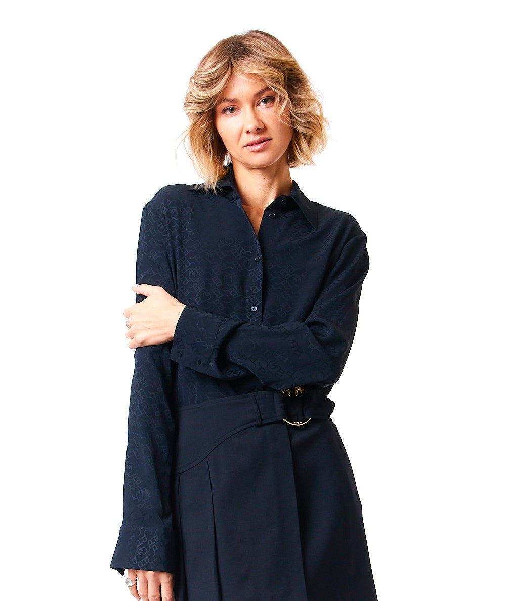 PINKO JACQUARD SHIRT WITH ALL OVER LOGO MORZARE BLACK