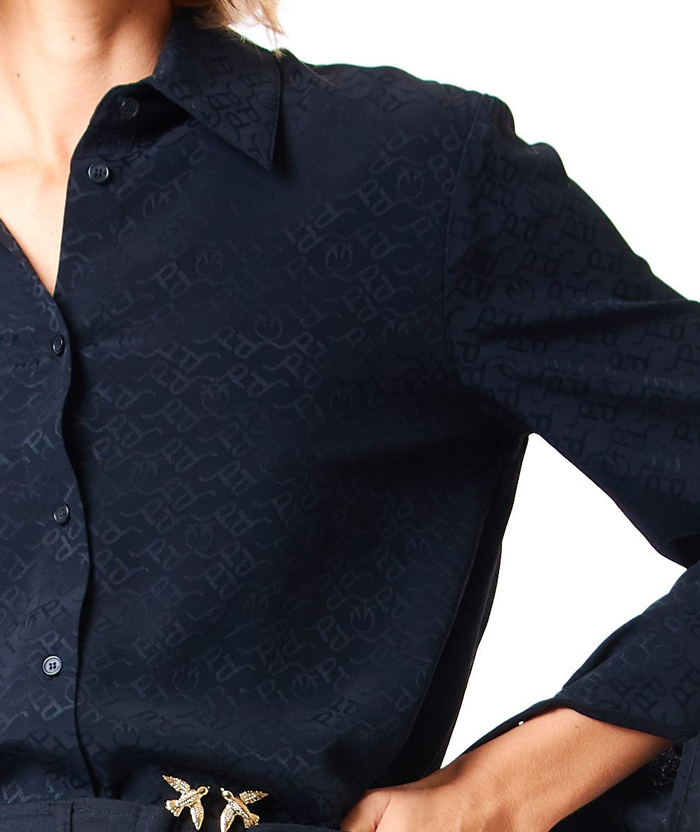 PINKO JACQUARD SHIRT WITH ALL OVER LOGO MORZARE BLACK