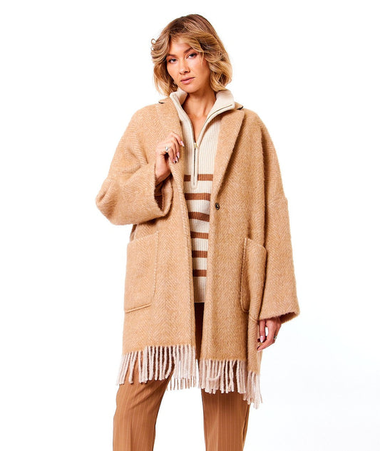 SEMICOUTURE CAPPOTTO CON FRANGE SIGMUND Y3WV10 CREMA