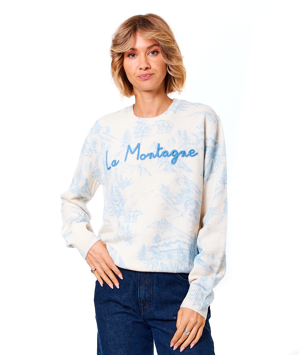 MC2 SAINT BARTH MAGLIONE GIROCOLLO STAMPA MONTAGNA NEW QUEEN W BIANCO AZZURRO