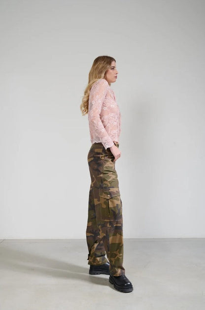 KAOS JEANS PANTALONE IN FANTASIA MILITARE A PALAZZO PIJLE010 MILITARE